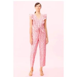 La Vie Rebecca Taylor Jumper Romper Floral Medium V-neck Ruffle Sleeveless EUC-
